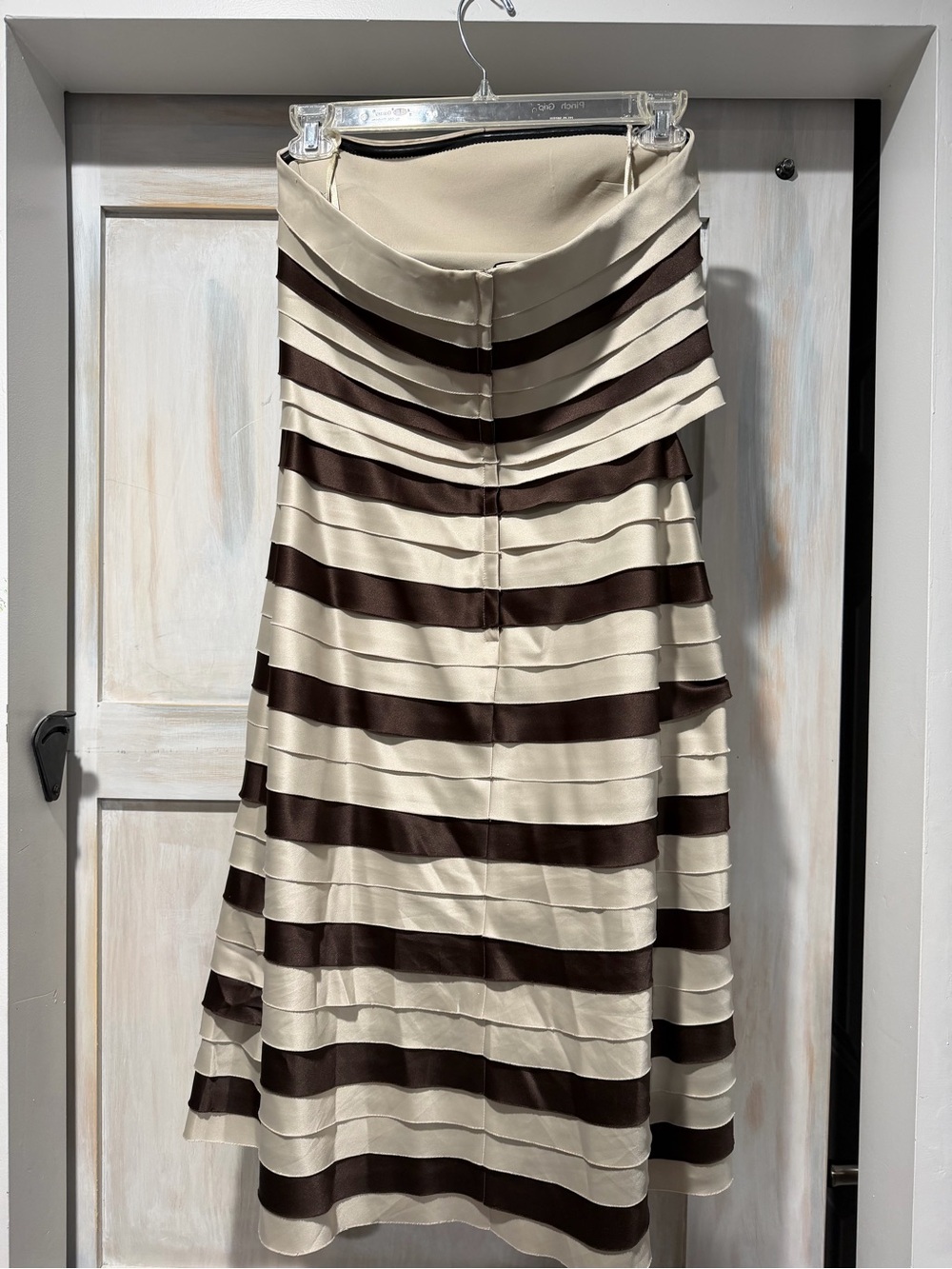Eliza J Strapless Cream and Brown Striped Midi Dress - Picture 3 of 6